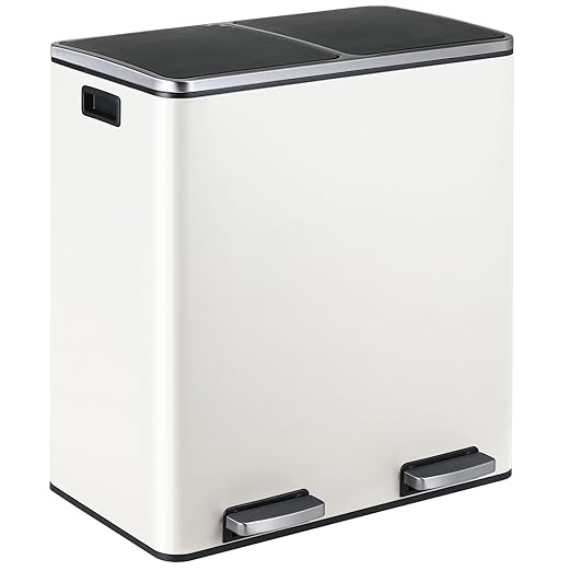16 Gallon Rectangular Stainless Steel Trash Can, Dual Compartment Garbage Bin with Recycling Combo, Metal Dustbin Lid, Removable Liner, Indoor Hands Free Waste Bucket for Kitchen Home-DeskLoop Office