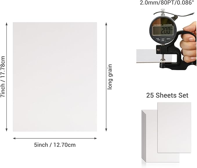25 Pcs Book Board, Binder Board, Cover Board, Heavy Duty Chipboard for Book Binding, DIY Cardboard (White, 5 x 7 Inch 80PT)-DeskLoop Office