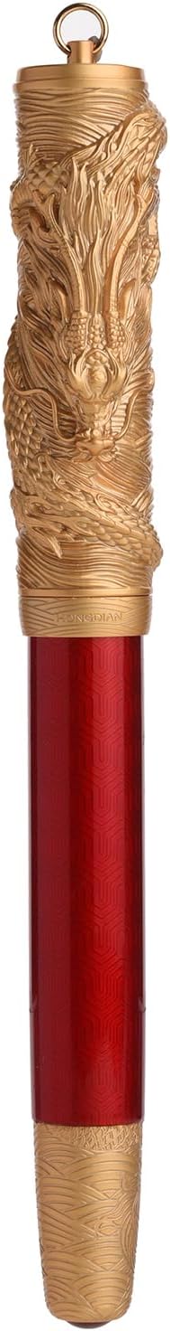 Hongdian A24 Fountain Pen Fine Nib, Bright Red & Golden Dragon Stereoscopic Carving Cap Design-DeskLoop Office