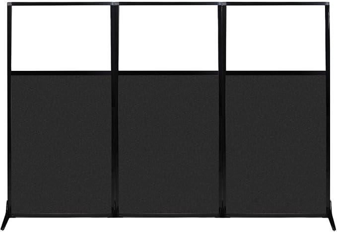 Versare Office Workstation Screen | Portable Wall Divider | Modern Cubicle | Freestanding Privacy Screen | Flexible Work Space | 3 Panels | 99" Wide x 70" Tall Black SoundSorb Panels with Window-DeskLoop Office