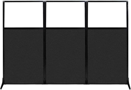 Versare Office Workstation Screen | Portable Wall Divider | Modern Cubicle | Freestanding Privacy Screen | Flexible Work Space | 3 Panels | 99" Wide x 70" Tall Black SoundSorb Panels with Window-DeskLoop Office