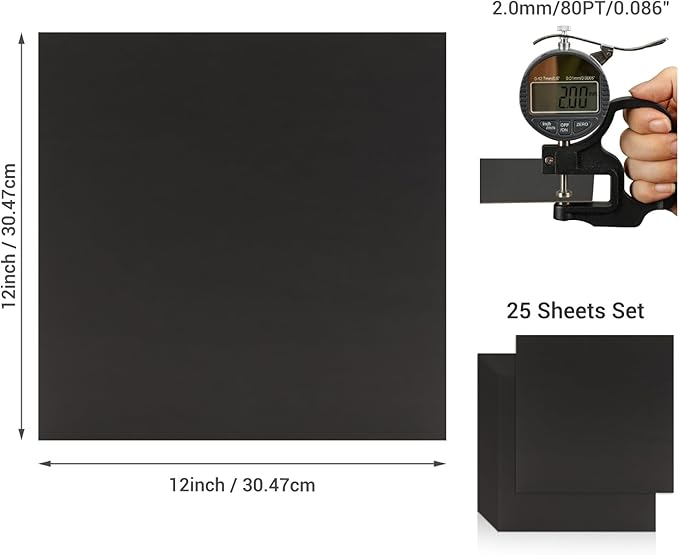 25 Pcs Book Board, Binder Board, Cover Board, Heavy Duty Chipboard for Book Binding, DIY Cardboard (Black, 12 x 12 Inch 80PT)-DeskLoop Office