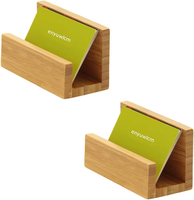 enyuwlcm 2 Pack Bamboo Wood Desktop Business Card Holder Display for Desk Sturdy Business Card Stand for Office Tabletop Counter Organizer-DeskLoop Office