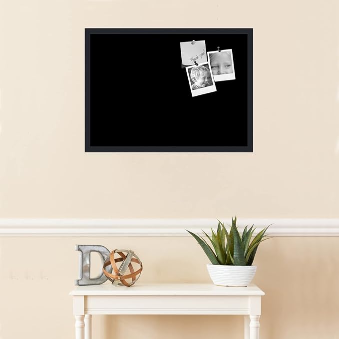 PinPix 28x20 Inch Cork Bulletin Board. This Decorative Framed Pin Board Comes with Solid Black Design and a Satin Black Frame. Ideal for Home Office Decor or Message Board (PinPix-622)-DeskLoop Office