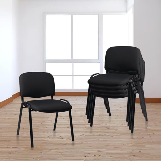 CLATINA Set of 5 Pack Stackable Waiting Room Chairs Fabric Black Reception Chair Metal with Thickened Seat Back Cushion for Waiting Conference Room Guest Stool (5 Pack)-DeskLoop Office
