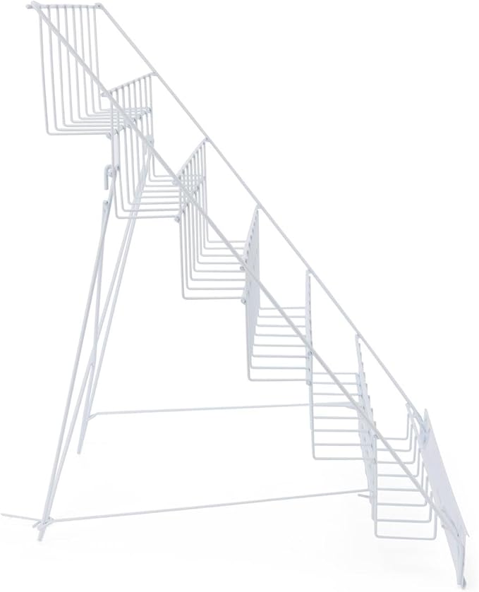 Displays2go Wire Magazine Rack with 6 Open Tiers, Holds Both Magazines and Brochures, Includes Sign Channel at the Front - White Wire-DeskLoop Office