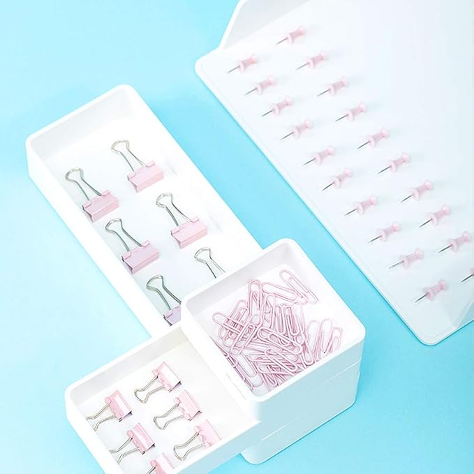 Paper Clips and Binder Clips Set, Metal Assorted Sized Binders with Push Pins, Cute Office Supplies for Desk, Desk Accessories (Pink)-DeskLoop Office