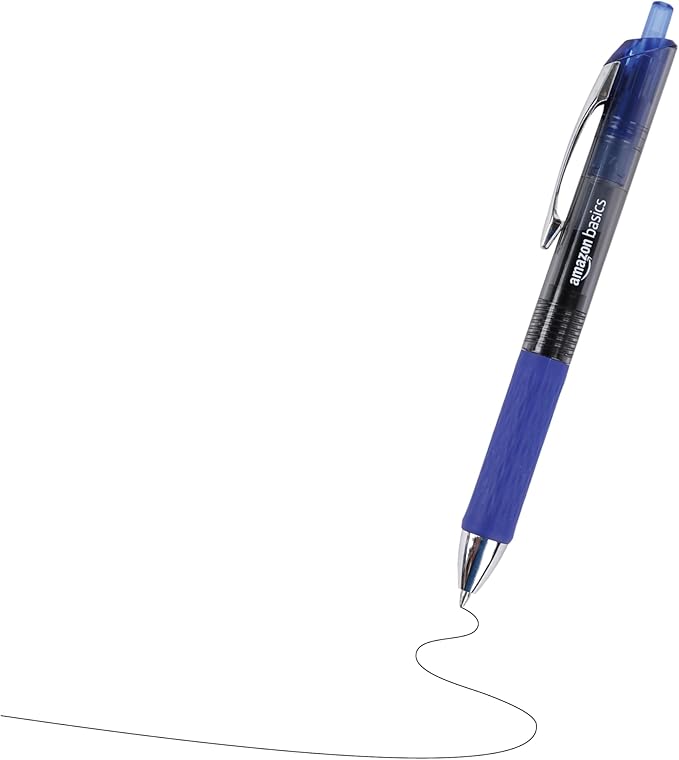 Amazon Basics Gel Pens Fine Point Smooth Writing Pens, Retractable, Blue, 0.7mm, 12 Pack-DeskLoop Office