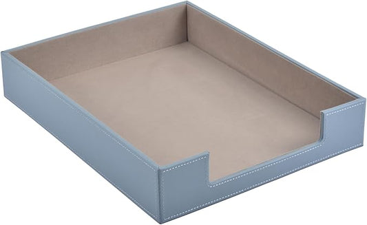 Leather Letter Tray,Stackable File Document Tray,Desk Organizer for Office Supplies,A4 Paper Case Rack,Desktop Organization,Pen Mail Magazine Storage Box (Grey)-DeskLoop Office