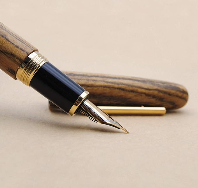 JINHAO 9056 Natural Wood Fountain Pen Handmade Ink Pen (Tiger Wood, Fine Nib 0.5mm)-DeskLoop Office