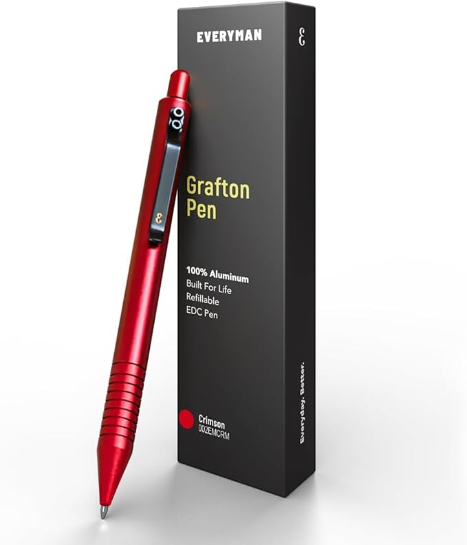Everyman Grafton Gel Ink Pen Bundle, Crimson | Premium 0.7mm Refillable Metal Pen with Comfortable Grip + 3 Black Refills | Smooth Writing EDC Pen Set for Office, Travel, Gifts & Daily Use-DeskLoop Office