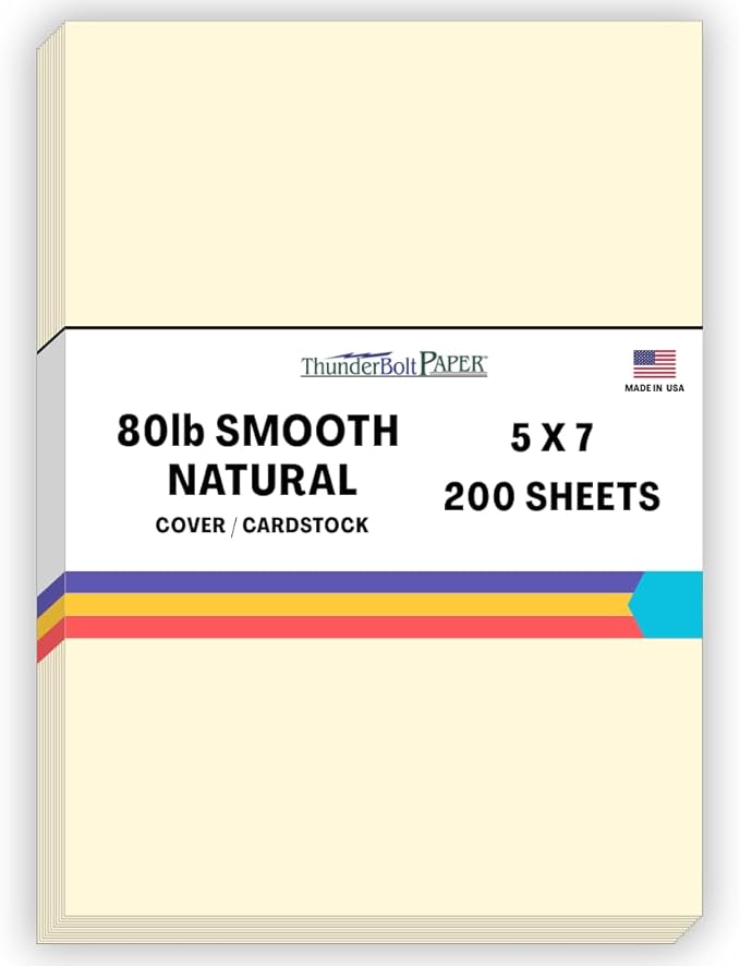 200 Natural Smooth Card Stock Sheets Paper - 5 X 7 Inches Photo Card Frame Size - 80# (80 lb/Pound) Cover Weight - Quality Paper - Smooth Finish-DeskLoop Office