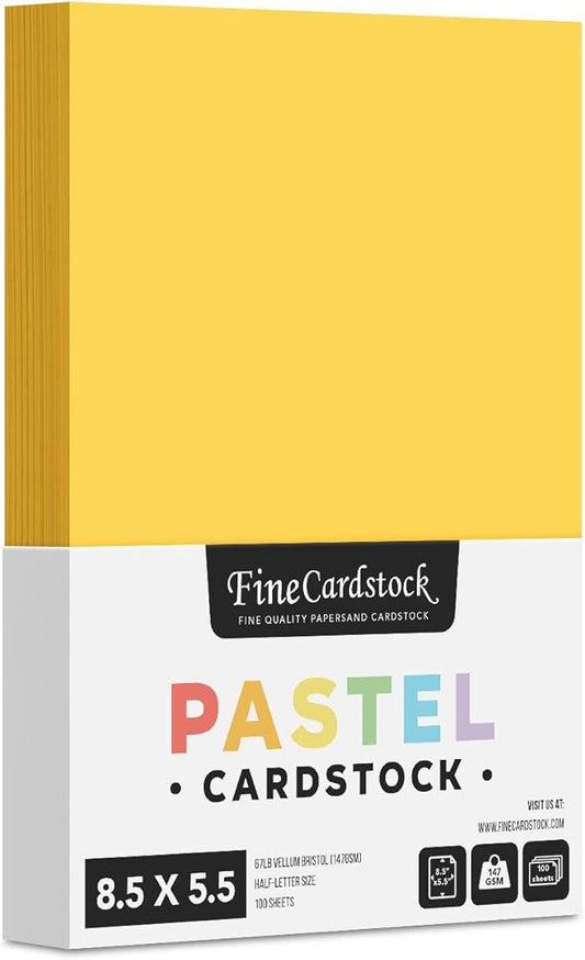 Half Letter Size, 8.5" x 5.5" Pastel Color Cardstock Paper for Arts and Crafts, Scrapbooking, Stationery Printing | Medium Weight 67lb Vellum Bristol (147gsm) Card Stock | 100 per Pack | Goldenrod-DeskLoop Office