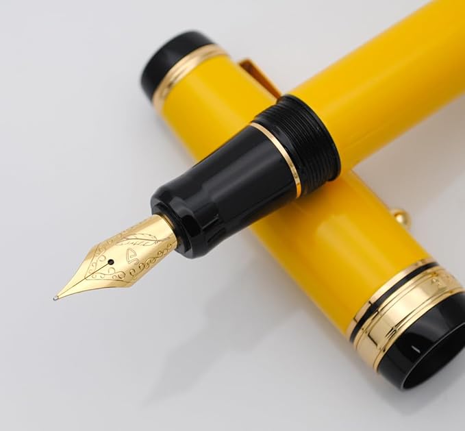 Metal Big Fountain Pen Set Medium Nib 0.7mm, Includes Ink Refill Converter, 5 Ink Cartridges & Gift Box (Medium Nib 0.7mm, Yellow)-DeskLoop Office