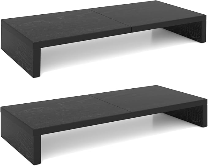 TEAMIX 2 Pack Monitor Stand Riser-20 inch, Black Desktop Stand for PC/TV/Laptop/Printer, Keyboard Shelf Organizer Wood Monitor Riser with Storage-DeskLoop Office