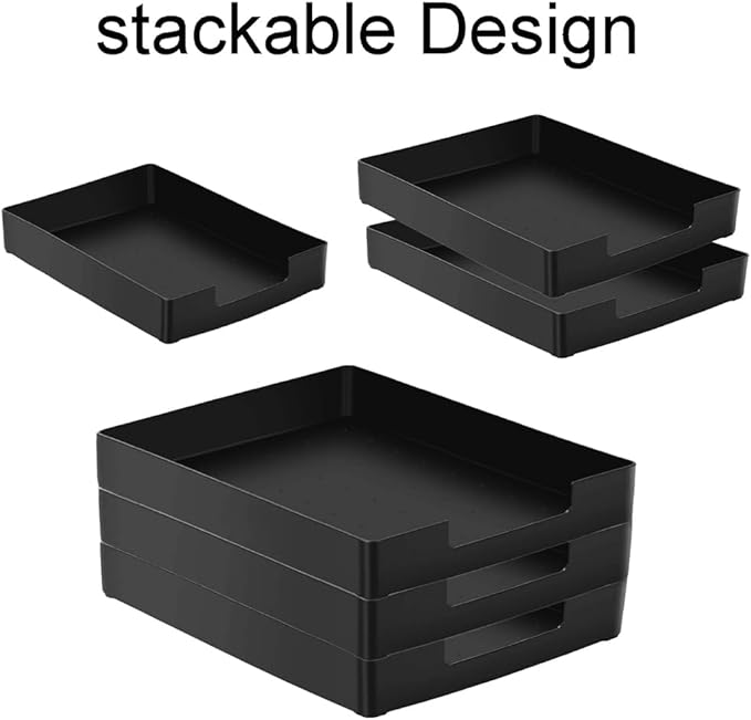 Letter-Size Tray, 2PCS Desk Drawer Organizer, A4 Plastic Paper Tray, Stackable Plastic Paper Holder File Organizer for Office, School, Home Storage (2X Black)-DeskLoop Office