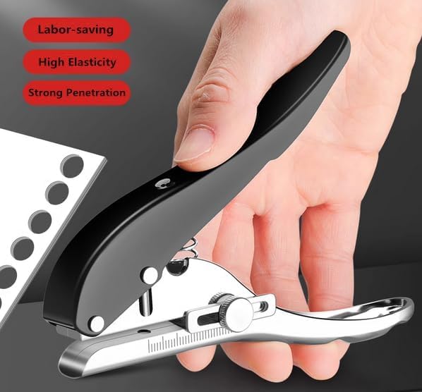 Single Hole Punch 1/4 inch-6mm Round Heavy Duty Hole Puncher Badge Hole Punch Paper Punch Portable Hand Held Long Hole Puncher for Craft Paper Plastic Cardboard Business Card Photos-Black-DeskLoop Office