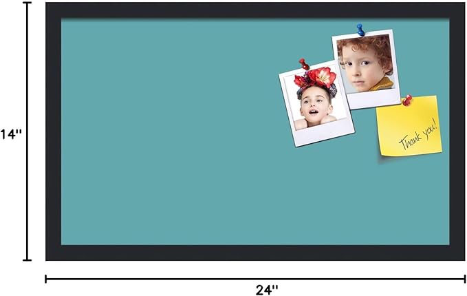 PinPix 24x14 Inch Cork Bulletin Board. This Decorative Framed Pin Board Comes with Aqua Pastel Design and a Satin Black Frame. Ideal for Home Office Decor or Message Board (PinPix-1806)-DeskLoop Office