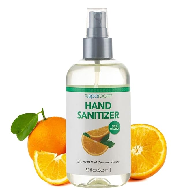 SpaRoom Hand Sanitizer Spray Orange – 70% Alcohol Formula with Aloe and Essential Oils, Travel Size Citrus Blend for On-the-Go Hygiene and Skin Moisture – 8oz Leak-Proof Bottle-DeskLoop Office
