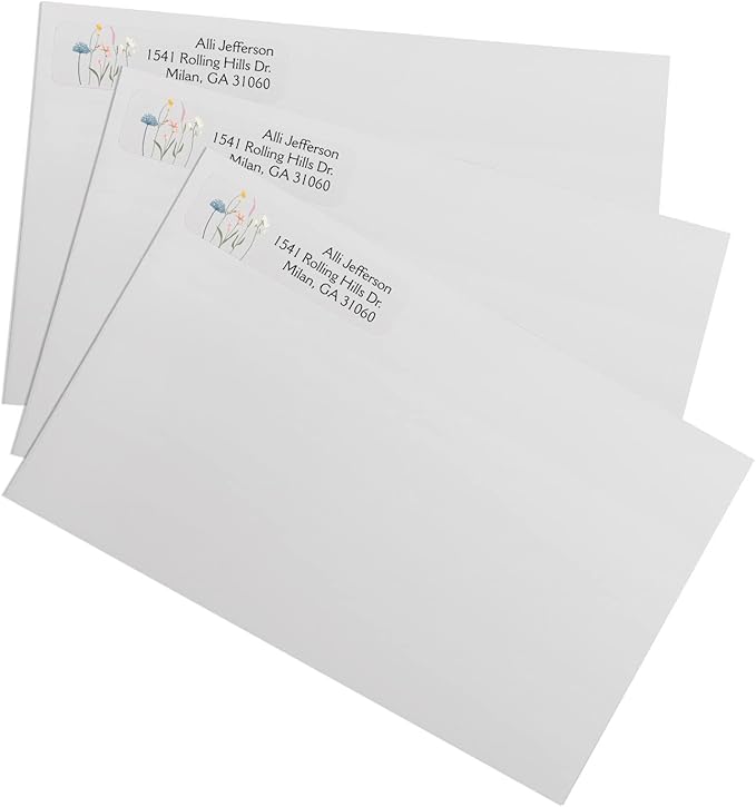 Clear Wildflower Rolled Address Labels / 250 Personalized Return Address Labels/Designer Address Stickers in Elegant Plastic Dispenser-DeskLoop Office