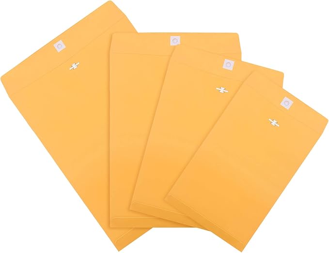 Frienda 4 Sizes Clasp Envelopes Kraft Paper Catalog Clasp Envelope with Closure for Filing, Storing or Mailing Documents, 50 Pieces(6 x 9 In, 9 x 12 In, 10 x 13 In, 12 x 15.5 In,Yellow)-DeskLoop Office