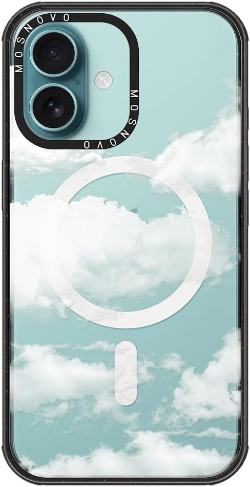 MOSNOVO Magnetic Case for iPhone 16, 10ft Military-Grade Protection, Compatible with Magsafe, Shockproof Phone Case for iPhone 16 - Cloud - Clear Black-DeskLoop Office