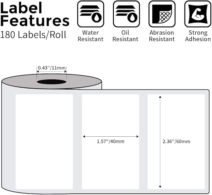 Phomemo 3 Roll 2.36"x 1.57" Thermal Sticker Label, 180 Labels/Roll Compatible with M220, M250, M260,M200, M221 Printer, Strong Permanent Adhesive, for Customer Mailer, Address, Business Letter-DeskLoop Office