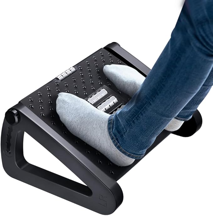 Foot Rest for Under Desk at Work - Six Heights Adjustable Under Desk Footrest - Ergonomic Foot Stools for Under Office Desks - Desks Foot Rest with Massage Rollers - Leg Rest for Chair (Black)-DeskLoop Office