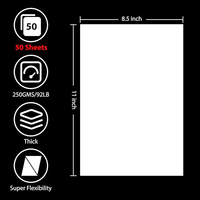 OcePor 50 Sheets White Cardstock 8.5 x 11, 92lb/250gsm Card Stock Paper, Thick Printer Cardboard Paper, Heavy Cardstock for Invitation, Resume, Certificate, Business Cards, Office-DeskLoop Office