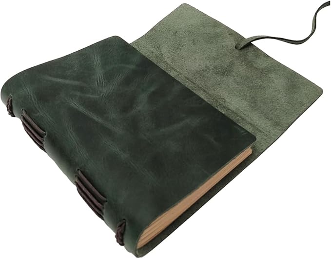 Green Notebook Journal - Genuine Leather Journals for Writing Small Size Diary 5.5x7.5 Inch, Notepad For Women and Man, Gifts,Work,Travel Dark Green-DeskLoop Office