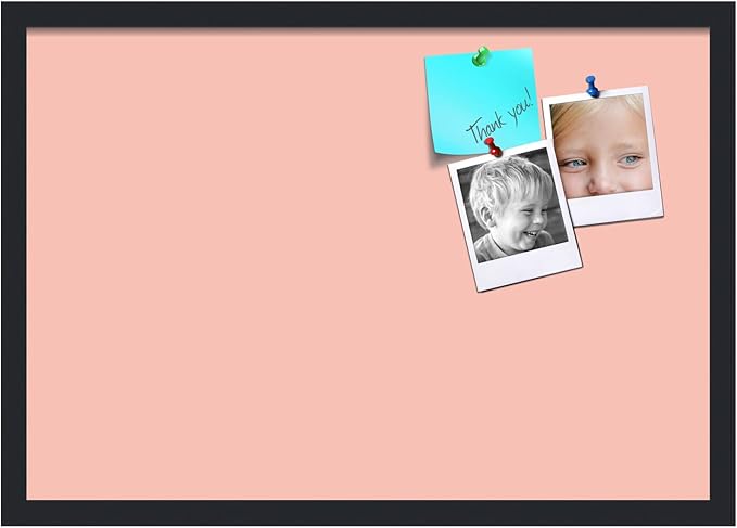 PinPix 26x18 Inch Cork Bulletin Board. This Decorative Framed Pin Board Comes with Pink Pastel Design and a Satin Black Frame. Ideal for Home Office Decor or Message Board (PinPix-1813)-DeskLoop Office