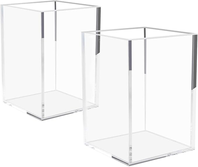 NIUBEE Acrylic Pen Holder 2 Pack,Clear Desktop Pencil Cup Stationery Organizer for Office Desk Accessory