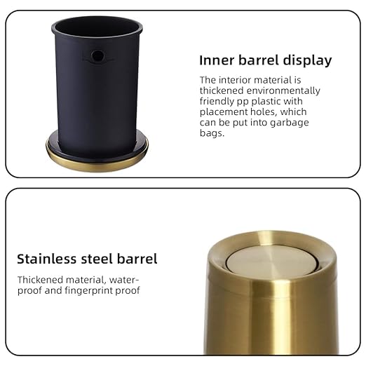 10 L/3 Gallen,Gold Small Trash Can for Bathroom,Brushed Stainless Steel Garbage Can with Flipping Lid,for Bathroom,Living Room,Bedroom,Hotel,Conference Room(Gold)-DeskLoop Office