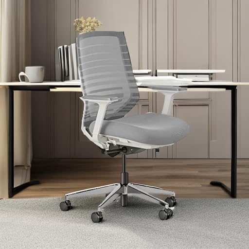 Branch Ergonomic Chair - A Versatile Desk Chair with Adjustable Lumbar Support, Breathable Mesh Backrest, and Smooth Wheels - Experience Optimal Comfort and Support - Pebble - White-DeskLoop Office