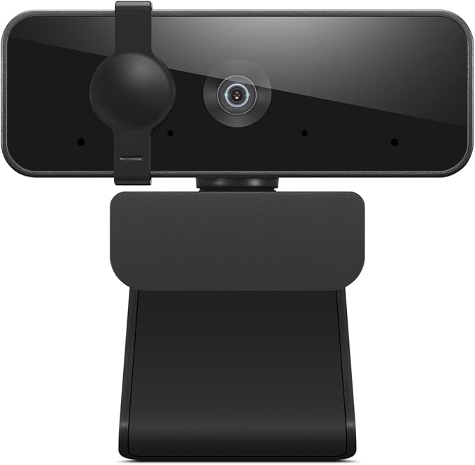 Lenovo HD 1080p Webcam (300 FHD)- Black w/ 95° Wide Angle, 360° Rotation Pan & Tilt, Dual Microphones, Privacy Shutter-DeskLoop Office