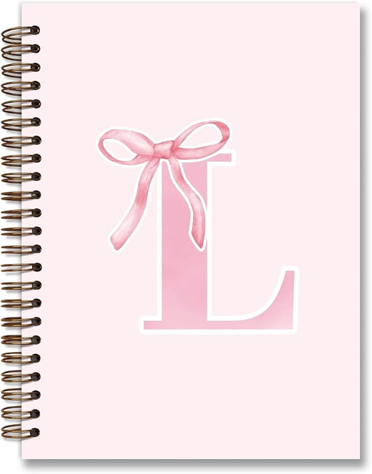 Coquette Trendy Preppy Pink Bow Spiral Notebook,Initial L Journal Personalized Teen Girl Gifts,Monogrammed Gifts for Women Teen Girl,College Ruled Hardcover Spiral Notebook 5.5 x 8.3-DeskLoop Office