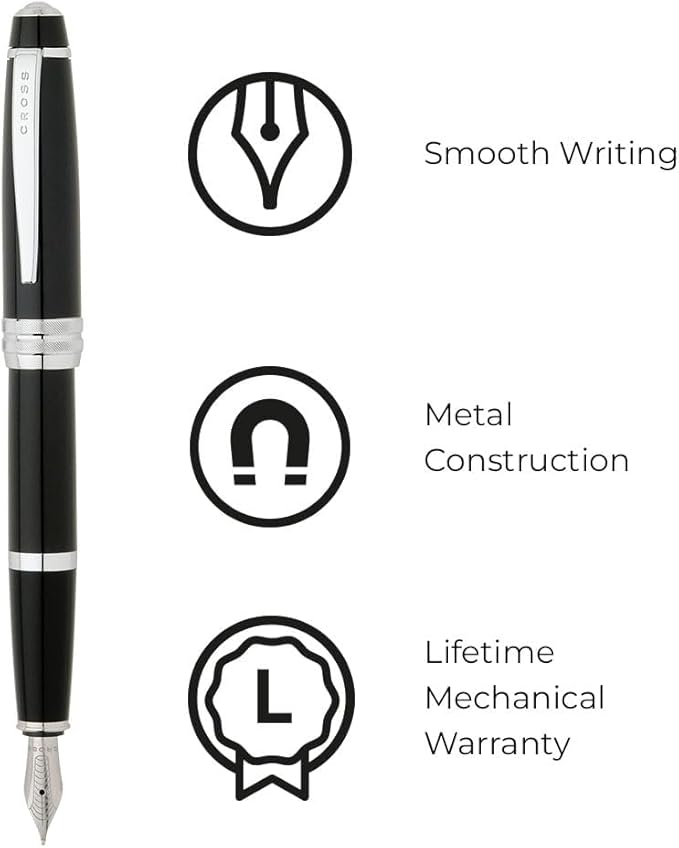 Cross Bailey Refillable Fountain Presented in a Premium Gift Box - Medium Point, Black Ink, Black-DeskLoop Office