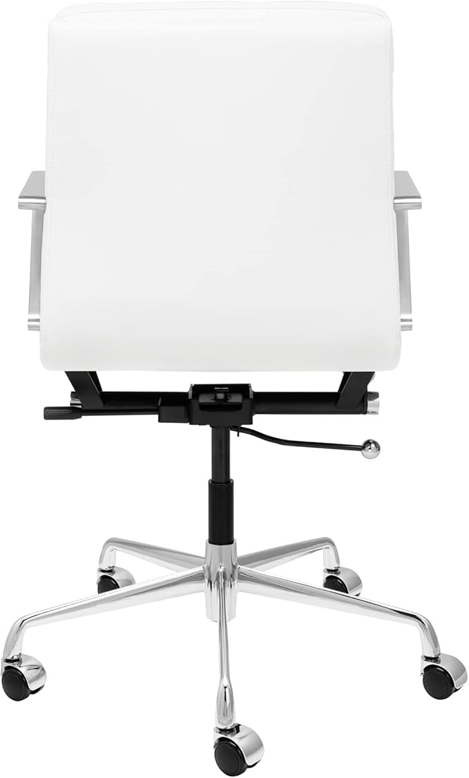 Laura Davidson Furniture SOHO II Padded Management Office Chair - Mid Back Desk Chair with Arm Rest, Swivel & Cushion Availability, Made of Faux Leather, White, Computer Chair-DeskLoop Office