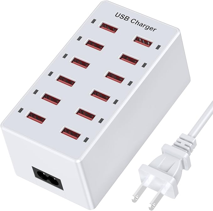 USB Charger 12-Ports Charging Station for Multiple Devices USB Wall Charger Power Hub Strip Smart Plug Charging Dock Block for iPhone Xs/XR,iPad,iPod,Galaxy S9/S8,Smart Phones 60W-DeskLoop Office