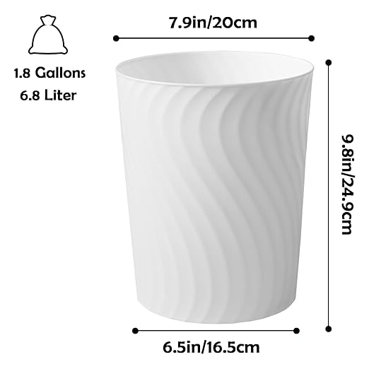YGJT Small Trash Can, 3 Pack 1.8 Gallons Bathroom Trash Can, Slim Waste Basket, Round Garbage Can, Plastic Trash Bin for Kitchen, Dorm, Bedroom, Office, Living Room, Study, Compact Spaces(White)-DeskLoop Office