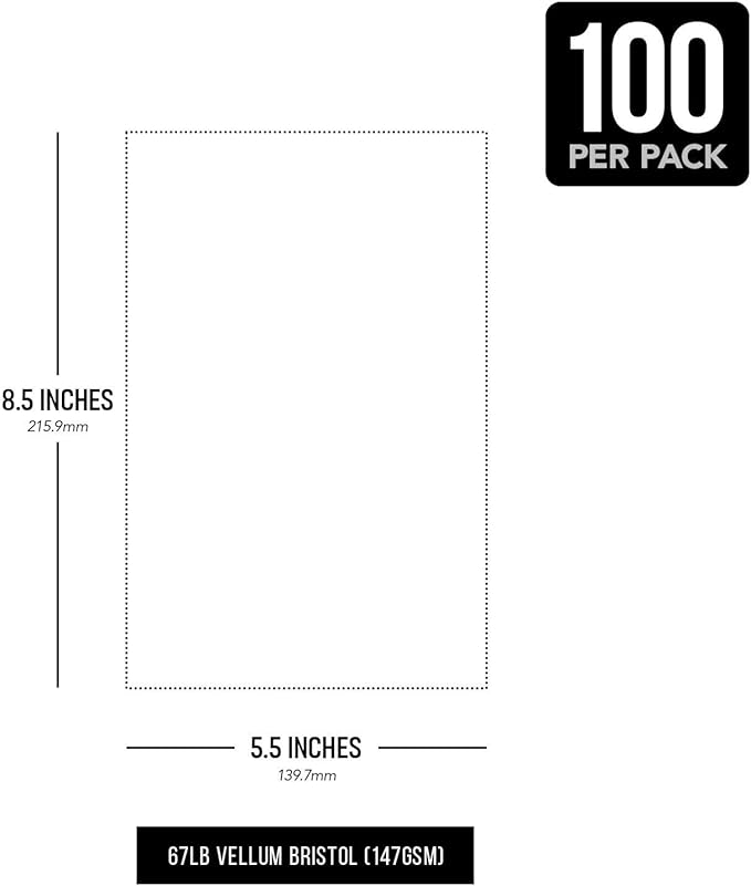 Half Letter Size, 8.5" x 5.5" Pastel Color Cardstock Paper for Arts and Crafts, Scrapbooking, Stationery Printing | Medium Weight 67lb Vellum Bristol (147gsm) Card Stock | 100 Sheets per Pack | White-DeskLoop Office