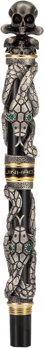 Jinhao Black Snake Fountain Pen Medium Nib Retro Style with Skull Head Solid Metal and Paper Pen Case Set-DeskLoop Office