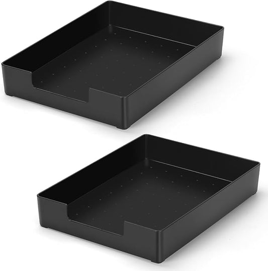 Stackable Letter Tray Paper Organizer, A4 Size Desk Holder for Letter Paper/Stationery/Desk Accessories, Black Holder File Organization for Office, School, Home Storage (2 Pack)-DeskLoop Office