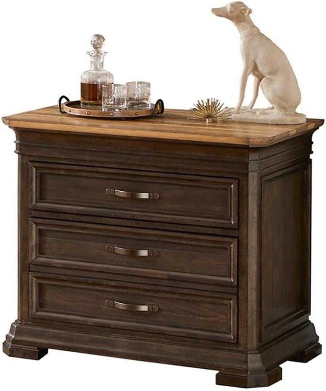BOWERY HILL Executive Lateral File with Solid Wood Plank Top in Brown-DeskLoop Office