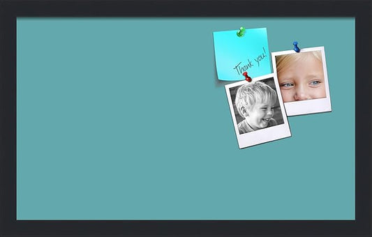 PinPix 20x12 Inch Cork Bulletin Board. This Decorative Framed Pin Board Comes with Aqua Pastel Design and a Satin Black Frame. Ideal for Home Office Decor or Message Board (PinPix-1806)-DeskLoop Office