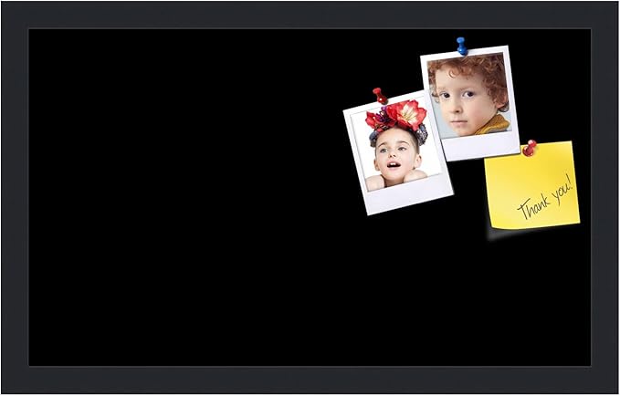 PinPix 20x12 Inch Cork Bulletin Board. This Decorative Framed Pin Board Comes with Solid Black Design and a Satin Black Frame. Ideal for Home Office Decor or Message Board (PinPix-622)-DeskLoop Office