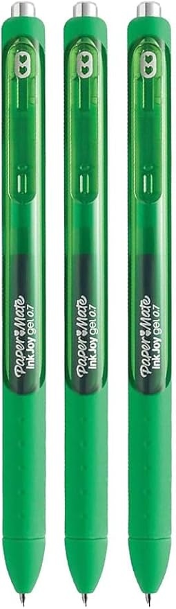 Paper Mate InkJoy Gel Pens, Green Ink, Medium Point (0.7mm), 3 Count, Bundle with Plastic Reusable Pouch-DeskLoop Office
