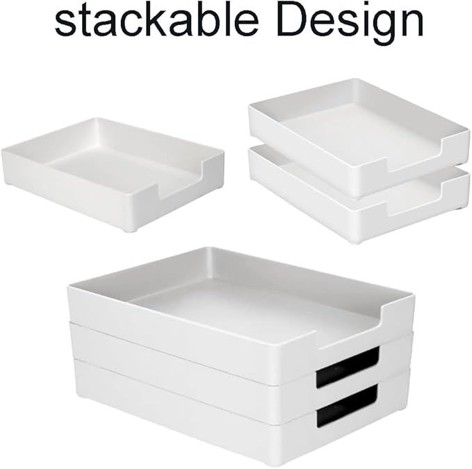 Desk Letter Tray, 2PCS A4 Size Plastic Stackable File Document Organizer, Office Desktop File Paper Holder, Book Storage Rack,Anti-Skid Stacking Support for Office Supplies (White)-DeskLoop Office