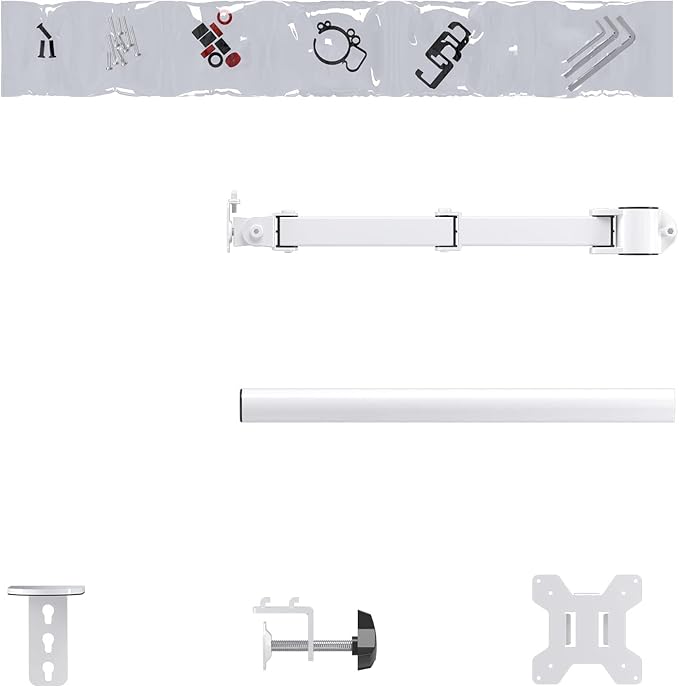 Suptek Single Monitor Arm Desk Mount Fully Adjustable Monitor Stand for 1 / One Screen up to 13" to 32" Extra Tall 15.75 inch Pole,VESA 75x75mm or 100x100mm,White (MD9421W)-DeskLoop Office