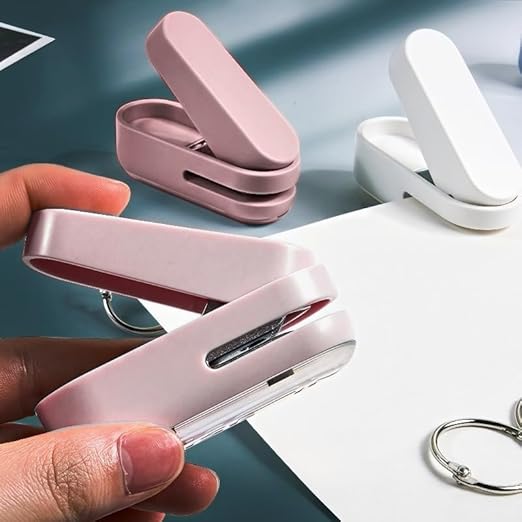 Magnoloran 2 Pack Single Hole Punch, 1/4 inch Mini Small Hole Puncher Heavy Duty Paper Hole Puncher Small Hole Punch One Hole Puncher for Crafts Paper Cards Tags Scrapbook-Pink&White-DeskLoop Office